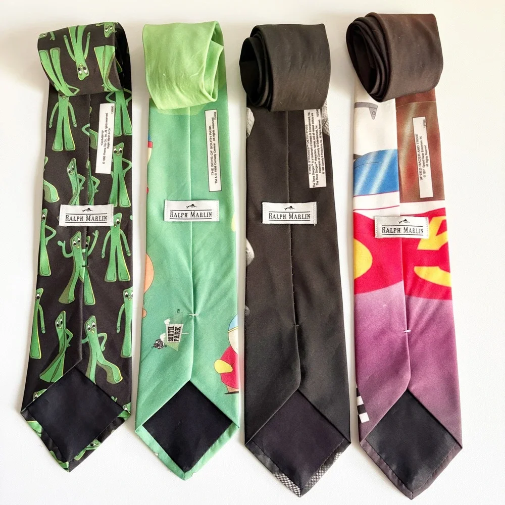 Ralph Marlin Mens Bundle Lot 4 Vintage 90s Novelty South Park Gumby Stooges Ties